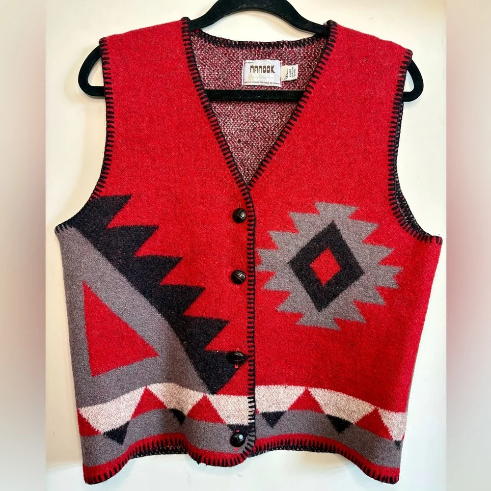 Vintage Vest 100% Wool Blanket Nanook Made in Canada Size S Southwest - Picture 1 of 4